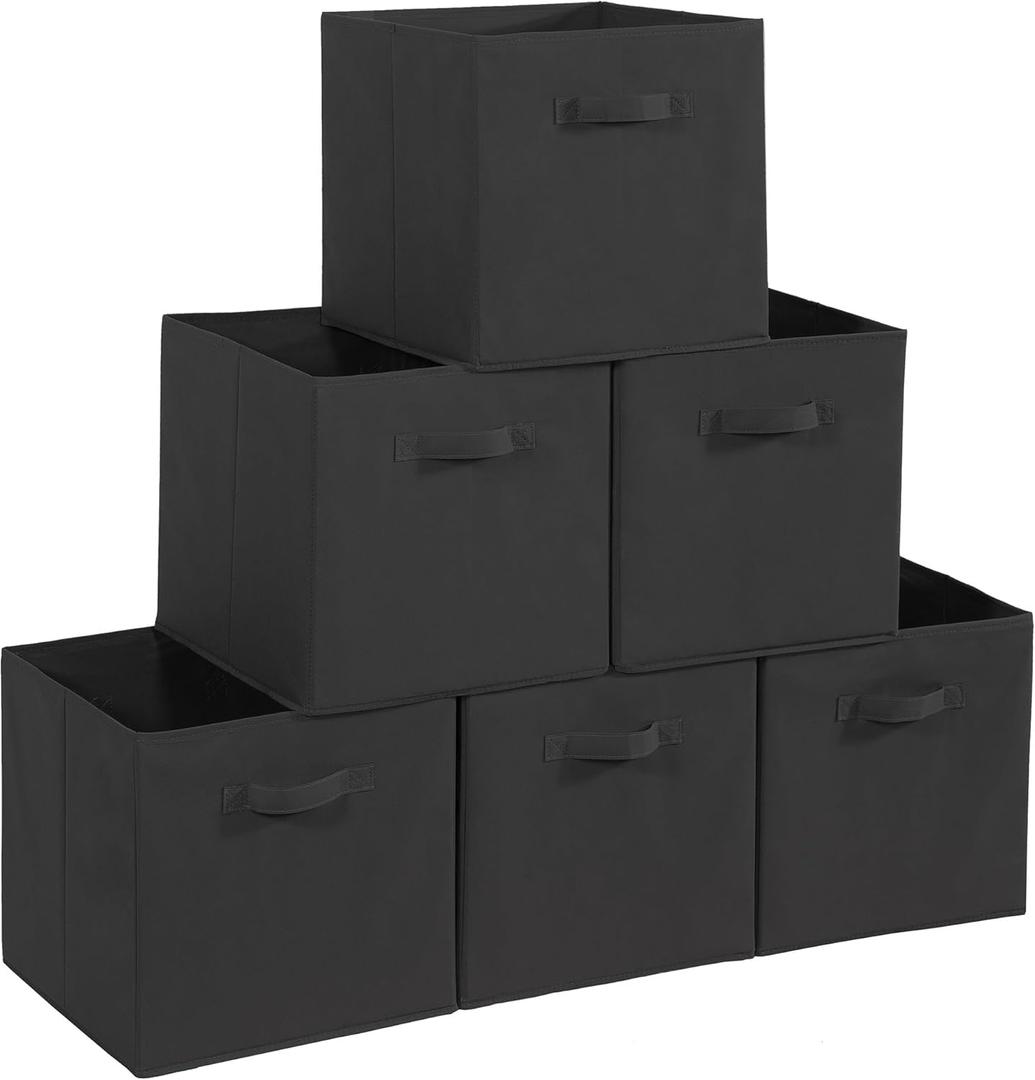 STORAGEIDEAS 11x10.5 Storage Bins, Set of 6 Storage Cubes. Collapsible Cube Storage Bins, Fabric Closet Organizers with Handles for Home, Closet Shelf Cabinet, Bookcase, Black (11"x10.5"x10.5")