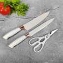 Knife Set, 9Pieces Stainless Steel Non Stick Kitchen Knife Block Set, Sharp Cutlery Knives Set with Sharpener Knives Set with Rotatable Storage Stand Scissors (White)