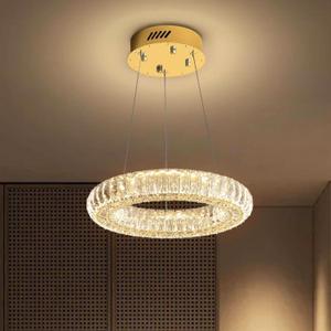 Modern LED Gold Ring Pendant Light 7.8" Dimmable Crystal Chandelier Adjustable Round Crystal Chandelier Light Fixtures for Dining Room Living Room
