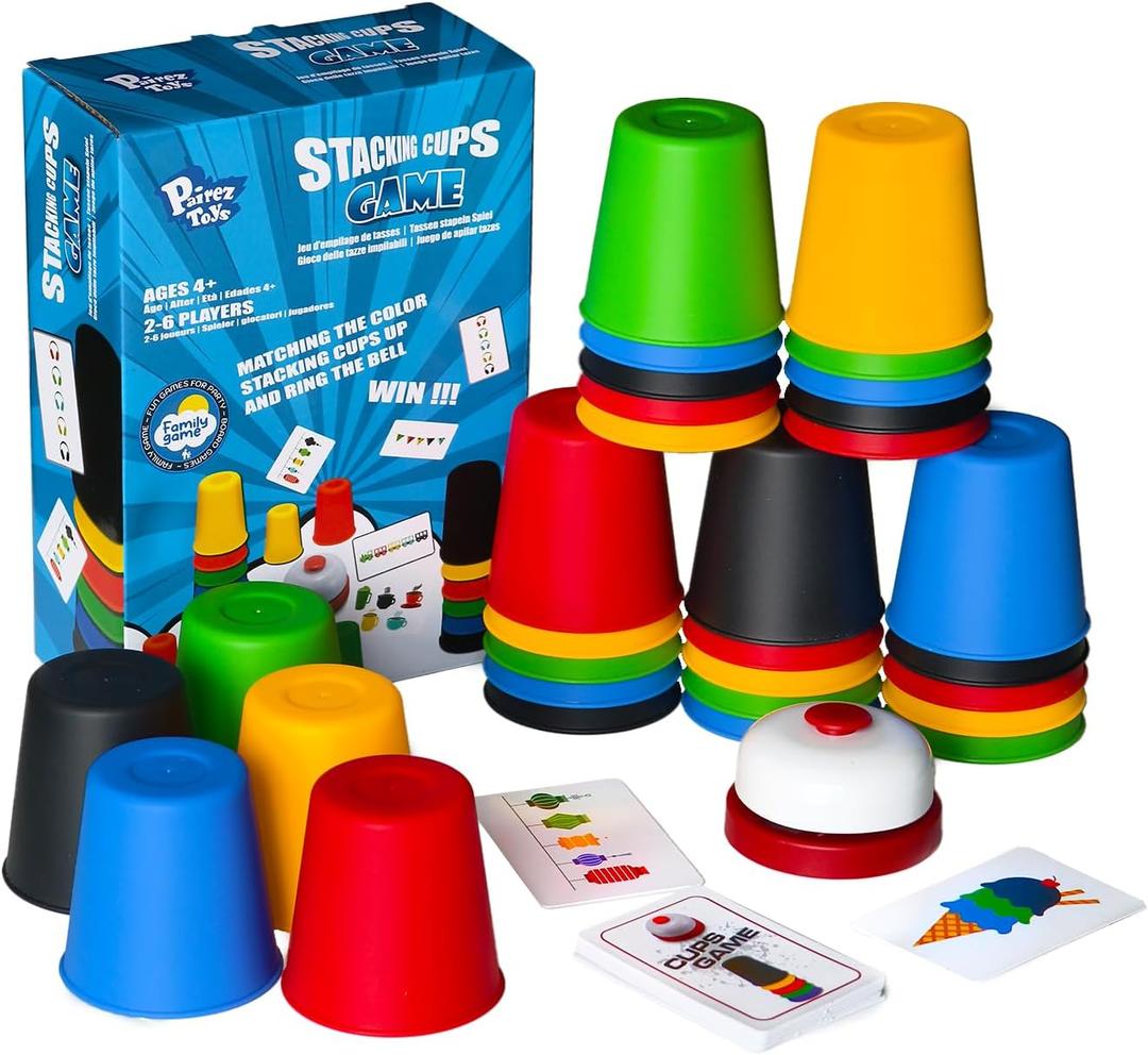 Pairez Toys Quick Stacking Cups Game for Kids - Classic Matching Speed Cup With 24 Cards & 30 Cups - Parent-Child Interactive Family Game for Party or Travel