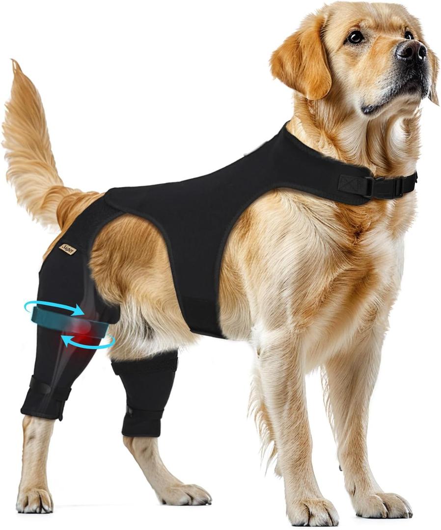Supet Dog Rear Leg Sleeve to Stop Licking, TPLO Recovery Sleeve After Surgery for Post Surgery, ACL, Leg Wound Protection, with Belly Opening for Male Female Dogs(Matte Black,2XL)