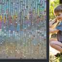 Windimiley Rainbow Window Privacy Film, 3D Stained Glass Christmas Decorative Window Clings, UV Heat Blocking Holographic Prism Stickers for Home (23.6 x 78.5In,Brown)