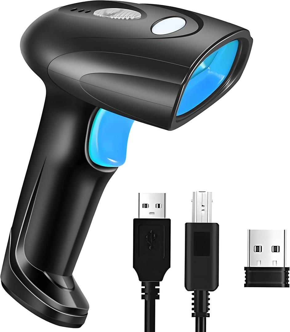 1D Handheld Barcode Scanner  Wireless Range Up to 328ft, Perfect for Retail, Warehouse, and Office Use