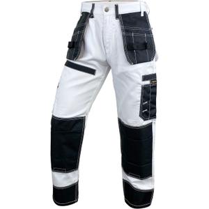 Notus Men's Work Safety Pants Cordura Knee Reinforced Casual Tactical Trousers Utility Tools Holster Pockets (32W x 30L, White)