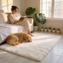 Shag 4x6 Area Rug, Cream Rugs for Bedroom Living Room, Non-Slip Ultra Soft Shaggy Fluffy Area Carpet for Kids Room, Dorm, Girls Room, Study, Office, Playroom, Easy to Clean, Modern Home Decor