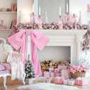 2 x Christmas Coquette Pink Bow Decorations 24x30 Inch and 12 Pcs Pink Candlestick Bow Decor for Wedding Bridal Shower Room with Fixed Hook Coquette Kitchen Party Centerpieces Table Decoration