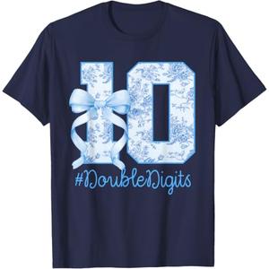 T-Shirt, 10th Birthday Girl Blue Coquette Bow 10 Year Old, XS