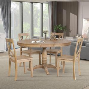 Merax 5 Pieces Dining Table Set,Retro Style Chairs with Solid Legs for Kitchen Diningroom, Natural Wood Wash