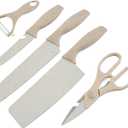 ZINC WEALD Boxed Kitchen Knife Set Block Wheat Straw blades Nonstick for Kitchen Cutting Meat Scissors Ceramic Peeler for Slicing Paring Fruits Vegetables (Beige)