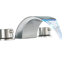 Brushed Nickel Bathroom Faucet Waterfall for Sink 3 Hole 8 Inch Widespread Vanity Sink Parts Two Handle Led Bath Tub Mixer Tap Lavatory Faucets Spout Commercial Water Hoses