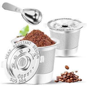 2 Pack Reusable K Cups Coffee Pods for Keurig Single Hole Machine: All Stainless Steel Refillable K Cups - Reusable Coffee Filters for Keurig, SUS 304, BPA-Free, Heat Resistant Handles, Scoop