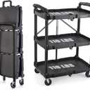 FUTURELAB Portable Folding Service Cart - 3 Tier 330LBS Capacity - Rolling Utility Foldable Cart with Wheels for Warehouse Home Workshops Garages Restaurants Offices