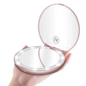Benbilry LED Lighted Compact Travel Makeup Mirror with Lights, 1x/7x Magnification, 5 Inch Dual Sided Portable Illuminated  Perfect for Handbag (Rose Gold)