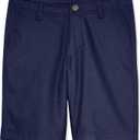 Izod Boys' School Uniform Adaptive Chino Shorts, Adjustable Waistband, Velcro Closure, and Faux Buttons (7, Navy)