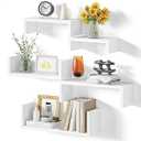 SRIWATANA Floating Shelves for Wall, Wall Shelves for Bathroom, Bedroom, Living Room, Kitchen, Office, Wood Shelves for Home Decor Set of 5 (Washed White)
