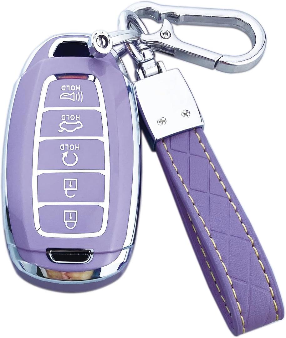 Key Fob Cover Case Compatible with Hyundai Palisade Elantra Kona Accent Azera Veloster Car Accessories (Purple, 5-button)