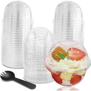 50 Pack Plastic Cups with Dome Lids and Spoons, 8 oz Clear Dessert Cups with No Hole Lids, Mini Disposable Parfait Cups for Fruit Ice Cream Pudding Yogurt Trifle