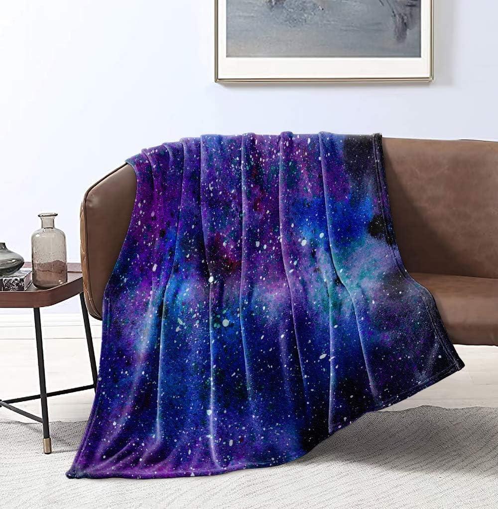 Bedbay Space Throw Blanket for Couch Universe Gifts for Girls Boys Flannel Soft Blanket Blue Galaxy Blanket Lightweight Fluffy Bed Couch Travel Blanket for All Seasons(Blue,Throw(50"x60"))