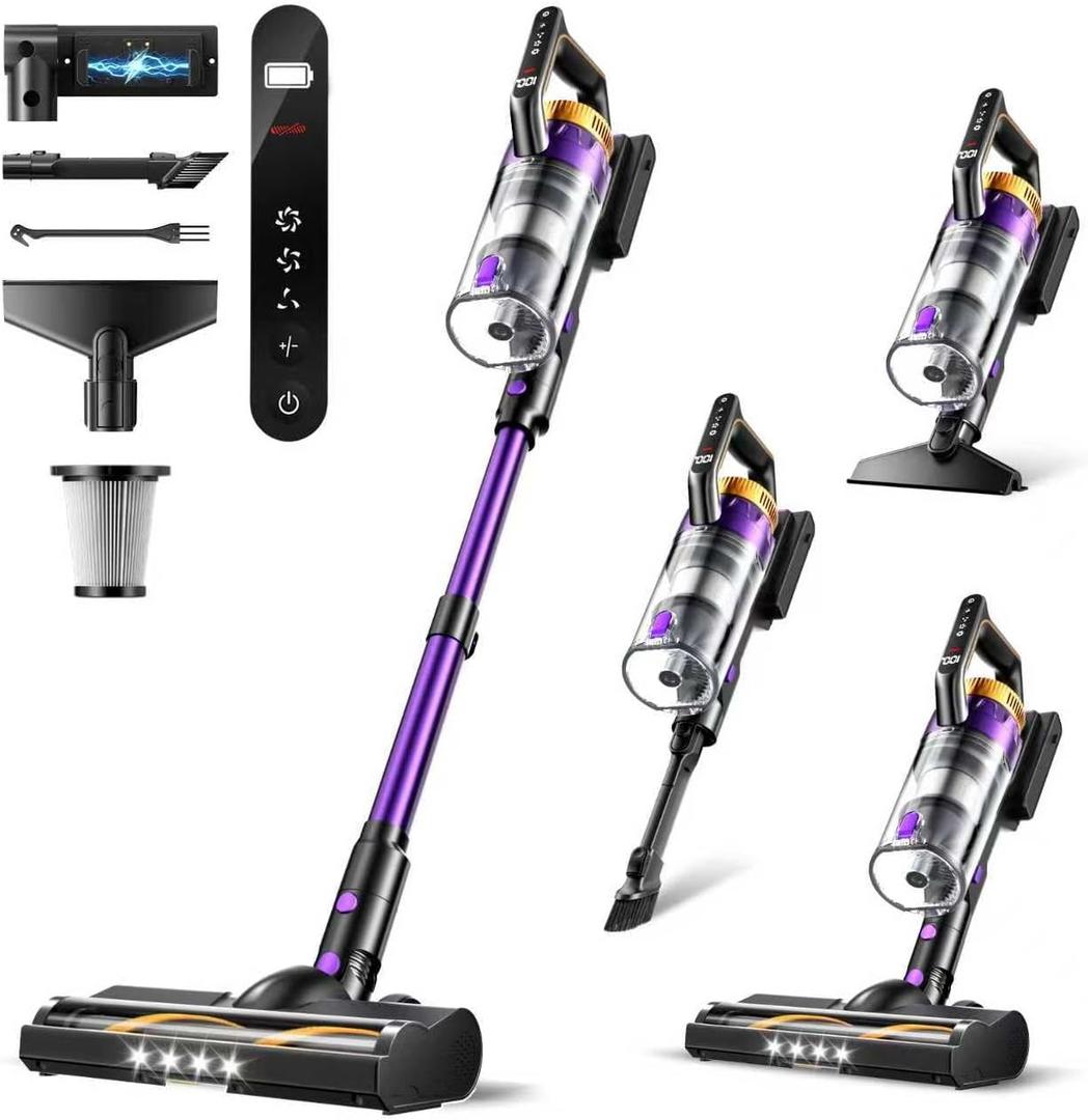Cordless Vacuum Cleaner, 580W/48Kpa Vacuum Cleaners with 65 Min Runtime, Lightweight Wireless Vacuum with LED Headlights/Screen, wall mount, Removable Handheld Vacuum for Pet Hair/Carpets/Floors/Sofa