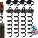 Eurmax USA 4-Pc Pack Spiral Stakes Heavy Duty Anchor Kit Ice Screw Anchor for Trampoline, Tents, tarps, Canopies,car Ports,Dog tie Out and etc Bonus Tie Down Straps 4-Pc Pack (Black)