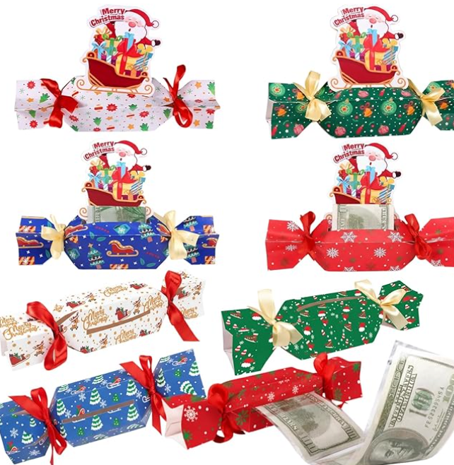 ZHLKHIOP Set of 8 Christmas Money Pull Box, Holiday Money Holders for Cash Gifts, Cardstock Money Pull Box for Cash Gift Pull, Christmas Surprise Money Pull Pouch