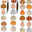 2 x Plaid Pumpkins Stickers Roll - 1000 Pcs Colorful Buffalo Plaid Pumpkin Pattern Self-Adhesive Stickers 12 Designs Pumpkin Decals Thanksgiving Autumn Labels for Fall Harvest Party Supplies