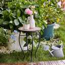 VONLUCE Mosaic Side Table and Plant Stand, 21" Round End Table with 14" Ceramic Tile Top, Indoor & Outdoor Accent Table, Porch Patio Furniture, Entryway & Coffee Table for Home & Garden, Maple, 14 14 21.5 in.