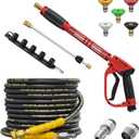 5000PSI Pressure Washer Gun and Hose Kit, 25FT Kink Resistant Steel Braided Power Washer Hose with 3/8" Swivel Quick Connector and M22 14mm Adapters Replacement/30" Extension Washer Wand