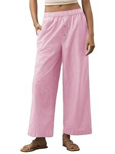 Tankaneo Women's Boxer Pants Striped Lounge Pajama Bottoms Elastic High Waisted Wide Leg Trousers with Pockets Small