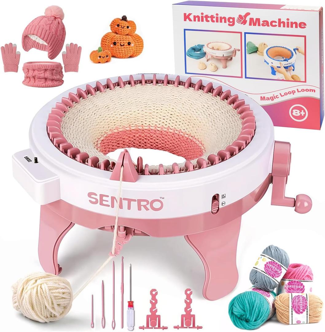 BZVV SENTRO Knitting Machine, 48 Needles Smart Knitting Crochet Machine with Row Counter for Adults and Beginners, Weaving Loom Machine Kit for Christmas New Year Gifts (Pink), Adult, Kid