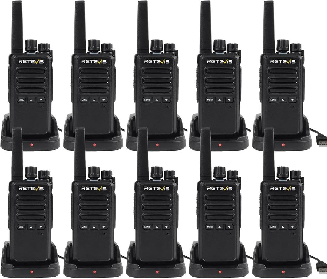 Retevis RT68B Walkie Talkies Long Range, Compact Handsfree Rechargeable 2 Way Radios with Charging Base, Emergency Alarm, FRS Walkie Talkie for School Security Warehouse(10 Pack)