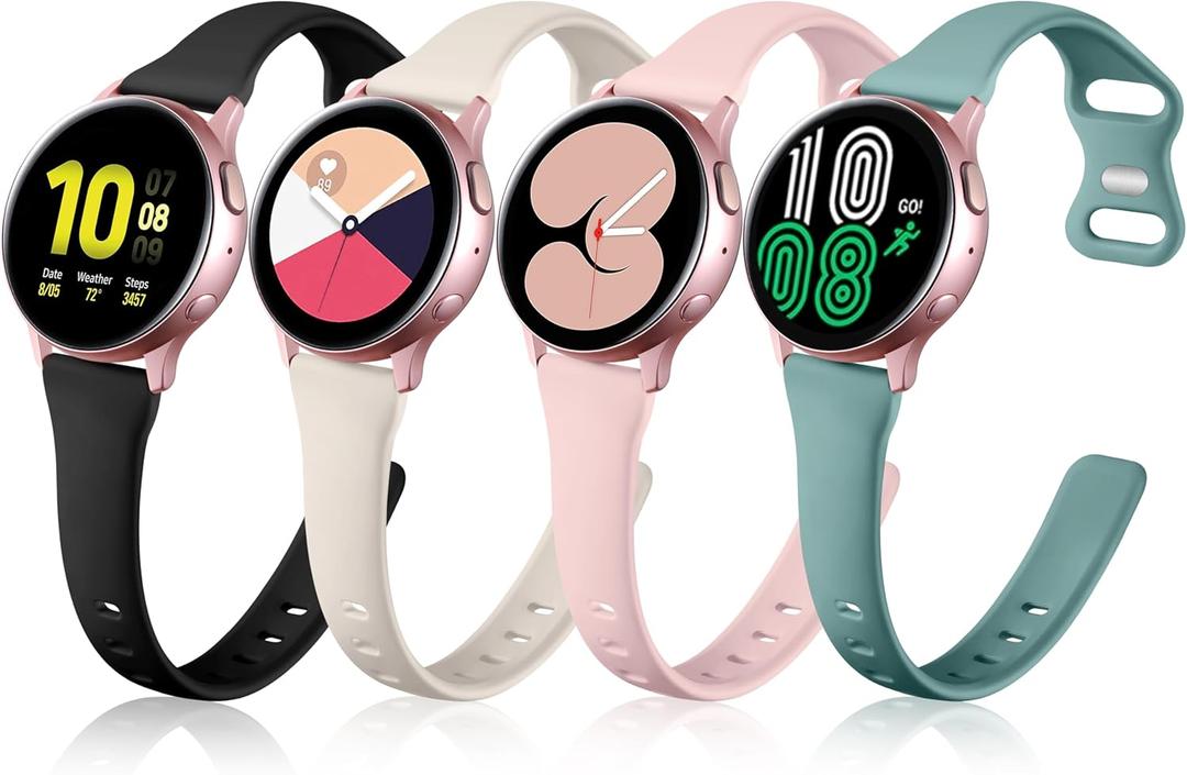 GEAK Slim Strap Compatible with Samsung Galaxy Watch 7 6 5 4 Band 44mm 40mm/Watch 5 Pro Band 45mm/Galaxy Watch 4 Classic 46mm 42mm Band,20mm Soft Slim Replacement Bands Compatible for Galaxy Watch 7 6 (Large, Black/Sand Pink/Pine Green/Starlight)