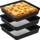 RimCereal 3 Pcs Detroit Style Pizza Pan 10 x 10 x 1.8 Inch Non Stick Rectangle Deep Pizza Pans Pre Seasoned Carbon Steel Sicilian Style Pan Dish Bakeware Kitchenware (Black)