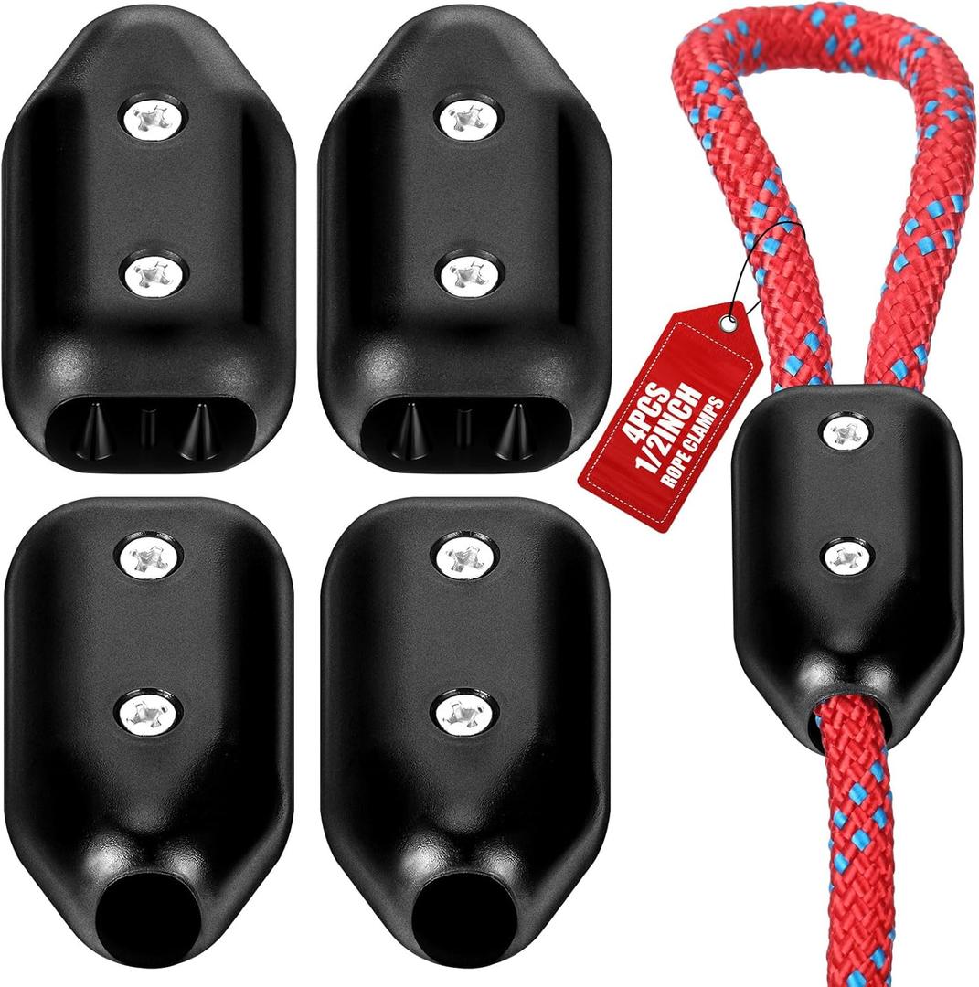 4 Pcs 1/2 Inch Rope Clamps Reusable Plastic Rope Connector Clamp Loop Fasteners Suitable for 9-10 mm Nylon or Braided Cord for Pet Leashes Docking Boating Climbing Lanyard Indoor Outdoor