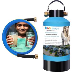 H&G Lifestyles RV Water Filter,Iron Filter for Garden Hose,Hose Filter for Filling Pool Well Water Iron,RV Water Softener Filtration System for Garden Hose, with 3/4" GHT Brass Adapter