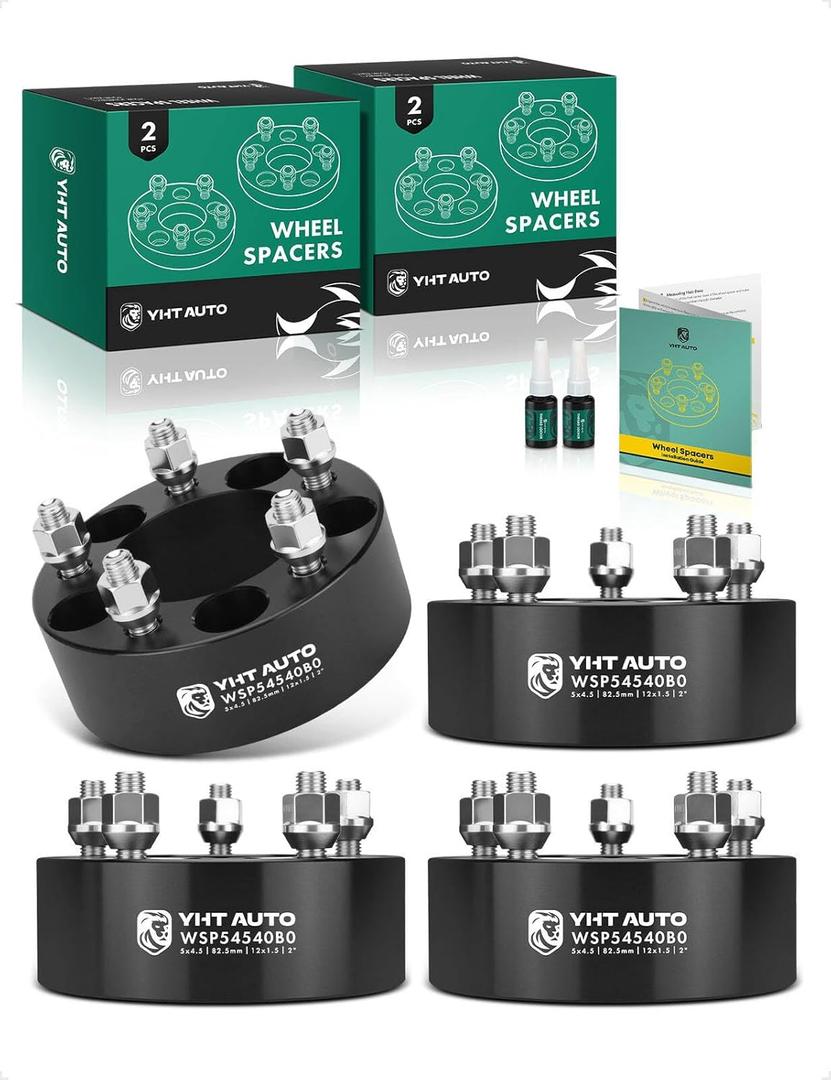 YHTAUTO 5x4,.5 Wheel Spacers, 2 Inch Fits for Ford, Dodge, Honda, Chevy, Chrysler & Mazda Models 5x114.3mm Tire Spacers w/ 12x1.5 Studs 82.5 mm Center Bore 5 Lug 4PCS, Black