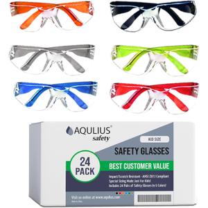 Aqulius 24 Pack Kids Safety Glasses ANSI Z87-6 Colors Kids Safety Goggles - Crystal Clear Eye Protection for Children
