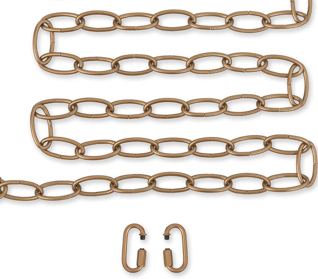 KSANA Antique Gold Lighting Chain, 20 Feet Chandelier Pendant Hanging Light Fixture Chain Extension Heavy Duty with 2 Connection Locks for High Ceiling