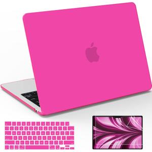 B BELK Compatible with 2026 2025 2024-2022 MacBook Air 13 inch Case M5 M4 M3 M2 Model A3449 A3240 A3113 A2681, Protective Hard Shell for MacBook Air 13.6" + Keyboard & Screen Cover, Hot Pink