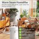 Stainless Steel Humidifier for Bedroom, Warm Mist Steam Humidifier 4L with Self-Cleaning Mode, Easy Clean Dishwasher Safe Humidifiers for Large room Living Room Home Office, Tip-Over Protection, White