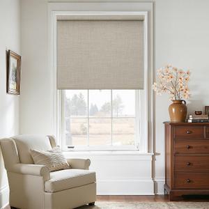 Oatmeal 100% Blackout Roller Shades for Window Room Darkening Thermal Insulated UV Protection Cordless Free-Stop Window Blinds for Bedroom Home Office Door Protect Privacy 37" W x 72" H