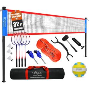 32FT Volleyball & Badminton Combo Set with Adjustable Height Poles System
