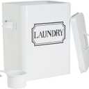 Laundry Detergent Container for Powder, Beads, and Pods, White Laundry Canister with Scoop for Bathroom Organizing and Storage, Modern Farmhouse Design, 100 Ounce Capacity (White, 7 x 9 x 6 in)