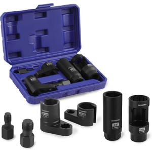 WORKPRO 6PCS O2 Oxygen Sensor Socket, Automotive 3/8" 1/2" Drive x 1-1/16" 7/8" 27mm 22mm O2 Sensor Socket Removal Tool and Thread Chaser Set, for Oil Pressure Vacuum Thermal Oxygen Sensors