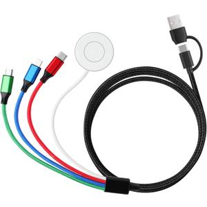 Multi Charging Cable for Apple Watch Charger/iPhone Charger, 4 in 2 Travel Essentials Cord for iWatch Ultra SE 10-1, iPhone 17-13, Android Phone, Upgraded Nylon Braided Multi Charger Cable (5FT)