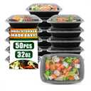 Evrblock 50 Pack [32 oz] Freezer Meal Prep Containers Reusable  Plastic Food Storage Containers with Lids, Dishwasher & Microwave Friendly, WarpResistant  Versatile Use for Meals, Leftovers & More