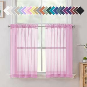 Aiyufeng Pink Short Curtains Sheer Bathroom 14 inch, 40x36