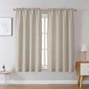 Chyhomenyc Curtains 63 Inch Length 2 Panels, Faux Linen Textured Semi Sheer Light Filtering Soft Airy Rod Pocket Window Treatment Drapes for Living Room Bedroom, Each 40W x 63L, Moon Beige