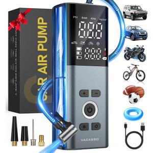 Tire Inflator Portable Air Compressor, 150PSI Air Pump For Car Tires with Accurate Tire Pressure Gauge, 20,000mAh Cordless Air Compressor for Car, Motorcycle, Bike, Balls and More, Smart Autostop