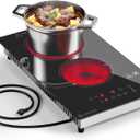 AMZCHEF 2-Burner-Electric-Cooktop-Electric-Stove, 12 inch Plug in Stove Top 110V-120V, 2 Burner Hot Plate with 1800W & 9 Power Levels, Residual Heat Indicator, Over-Temperature Protection